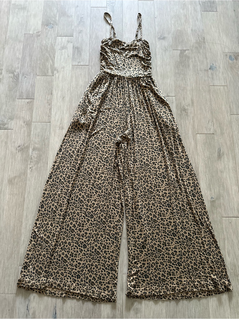 American Eagle Leopard Print Wide-Leg Jumpsuit - Tan & Black Size XS